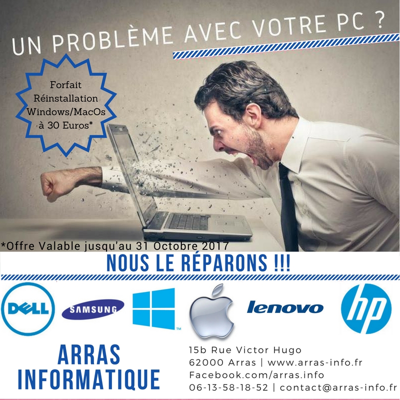 Forfait Réinstallation windows de votre ordinateur par Arras Informatique 62000